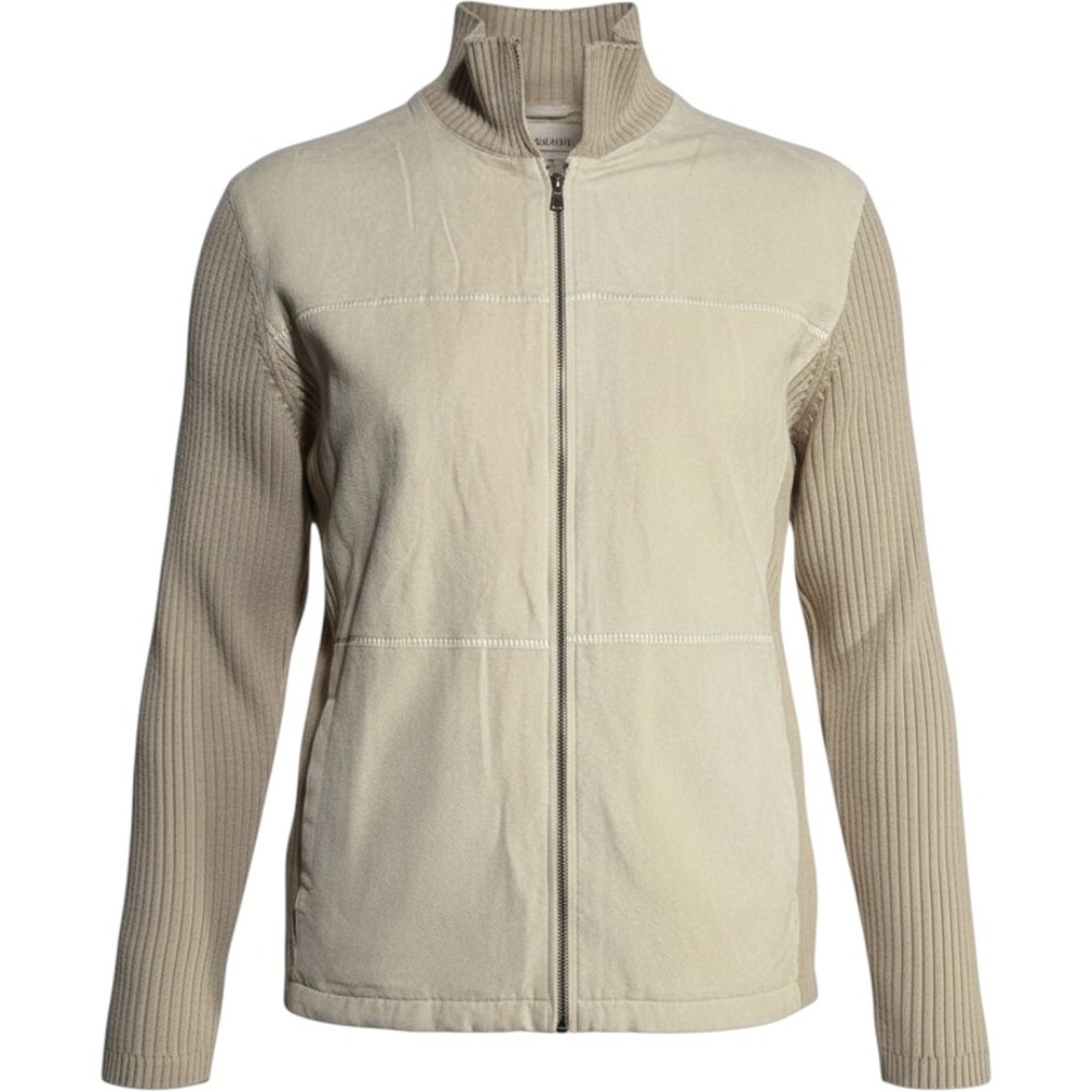 Cubavera Vintage Mens Beige Ribbed Knit Full Zip Sweater Jacket Size XXL tall
